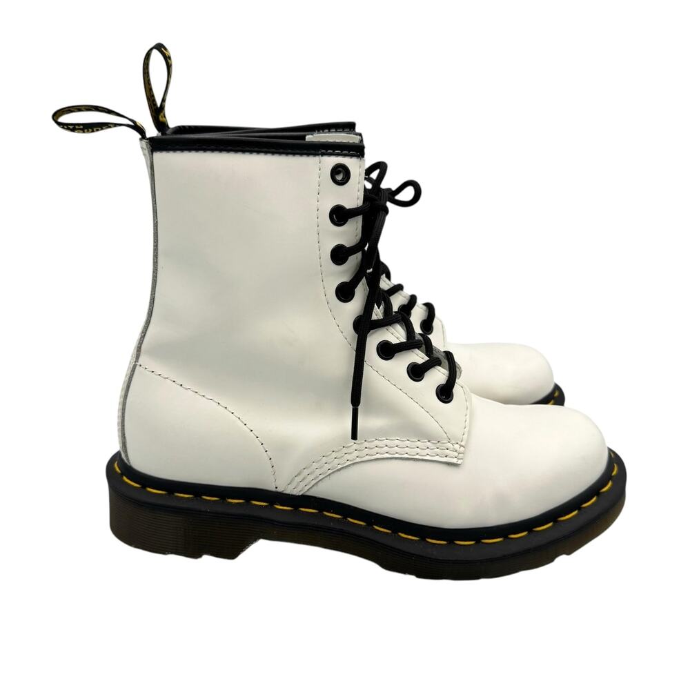 Dr. Martens 1460 White Smooth Leather Lace Up Unisex Combat Boots - Picture 3 of 11